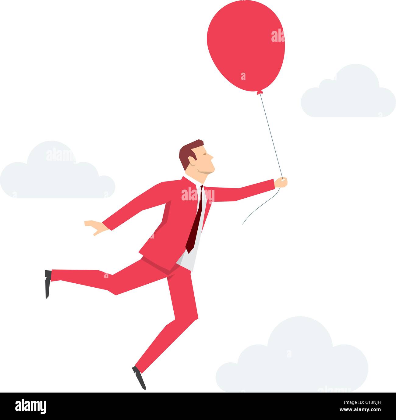 Costume rouge businessman flying avec ballon rouge. Concept illustration vectorielle. Illustration de Vecteur