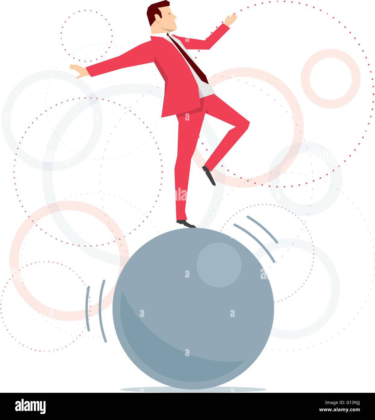 Costume rouge businessman standing on big ball comme un acrobate. Concept illustration vectorielle. Illustration de Vecteur