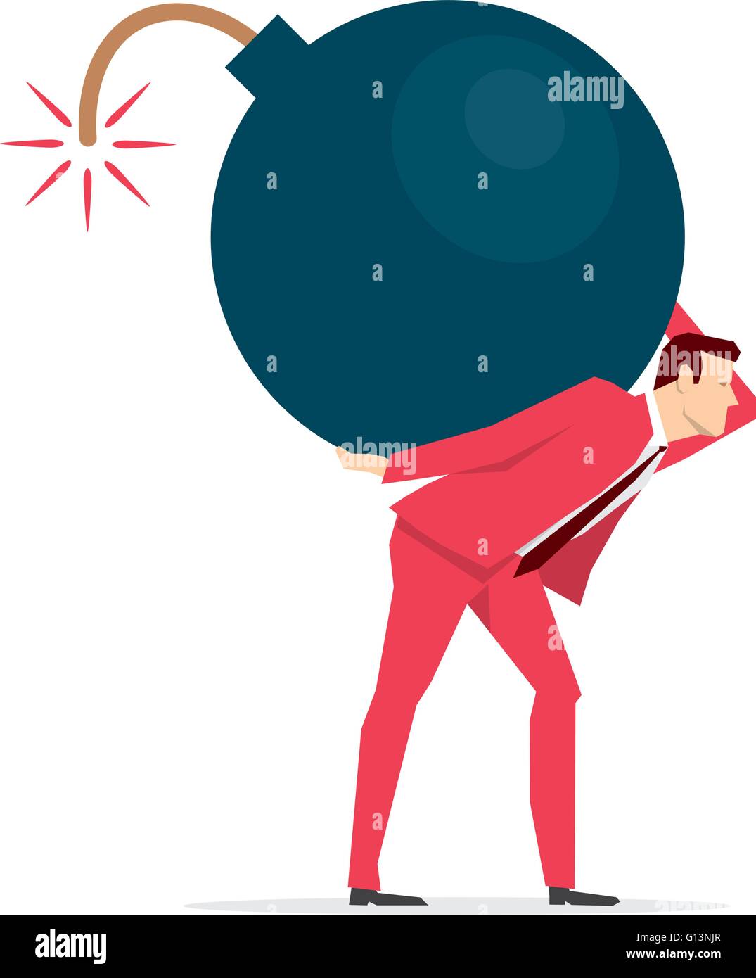 Businessman carrying Red suit une grosse bombe.. Concept illustration vectorielle. Illustration de Vecteur