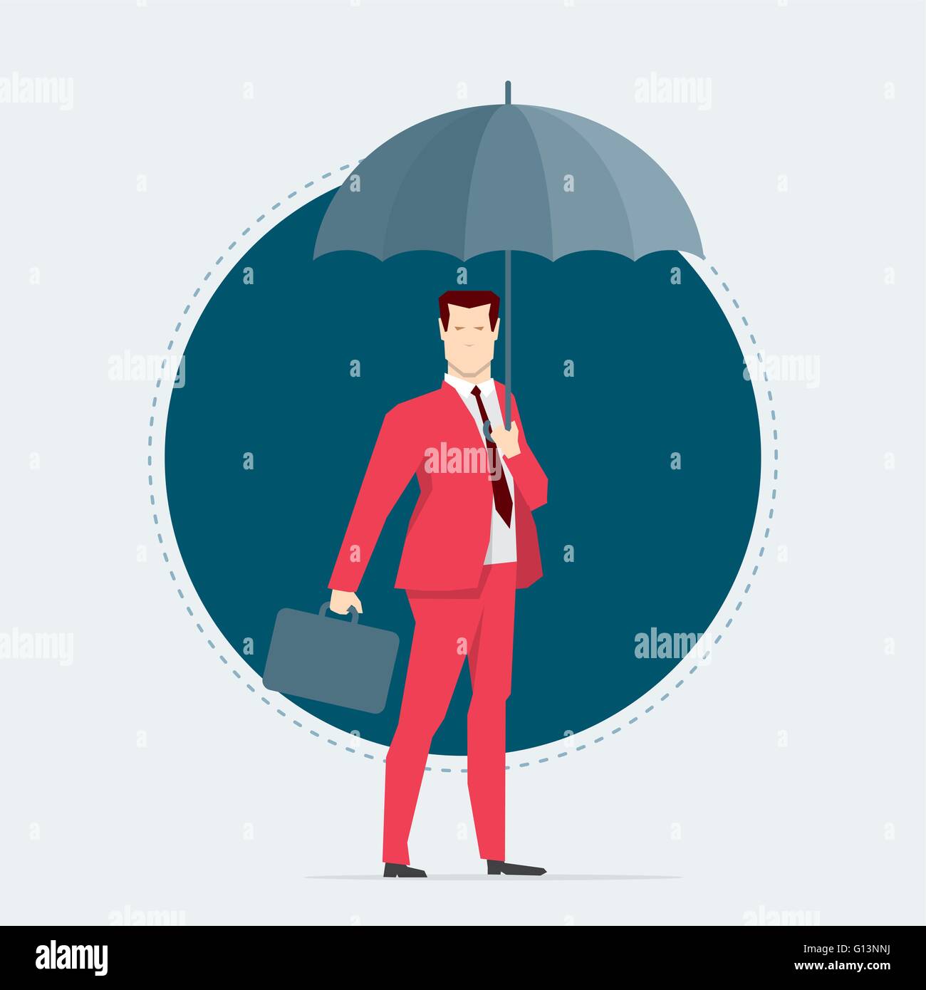 Homme d'affaires en costume rouge. Parapluie. Vector illustration style plat. Illustration de Vecteur