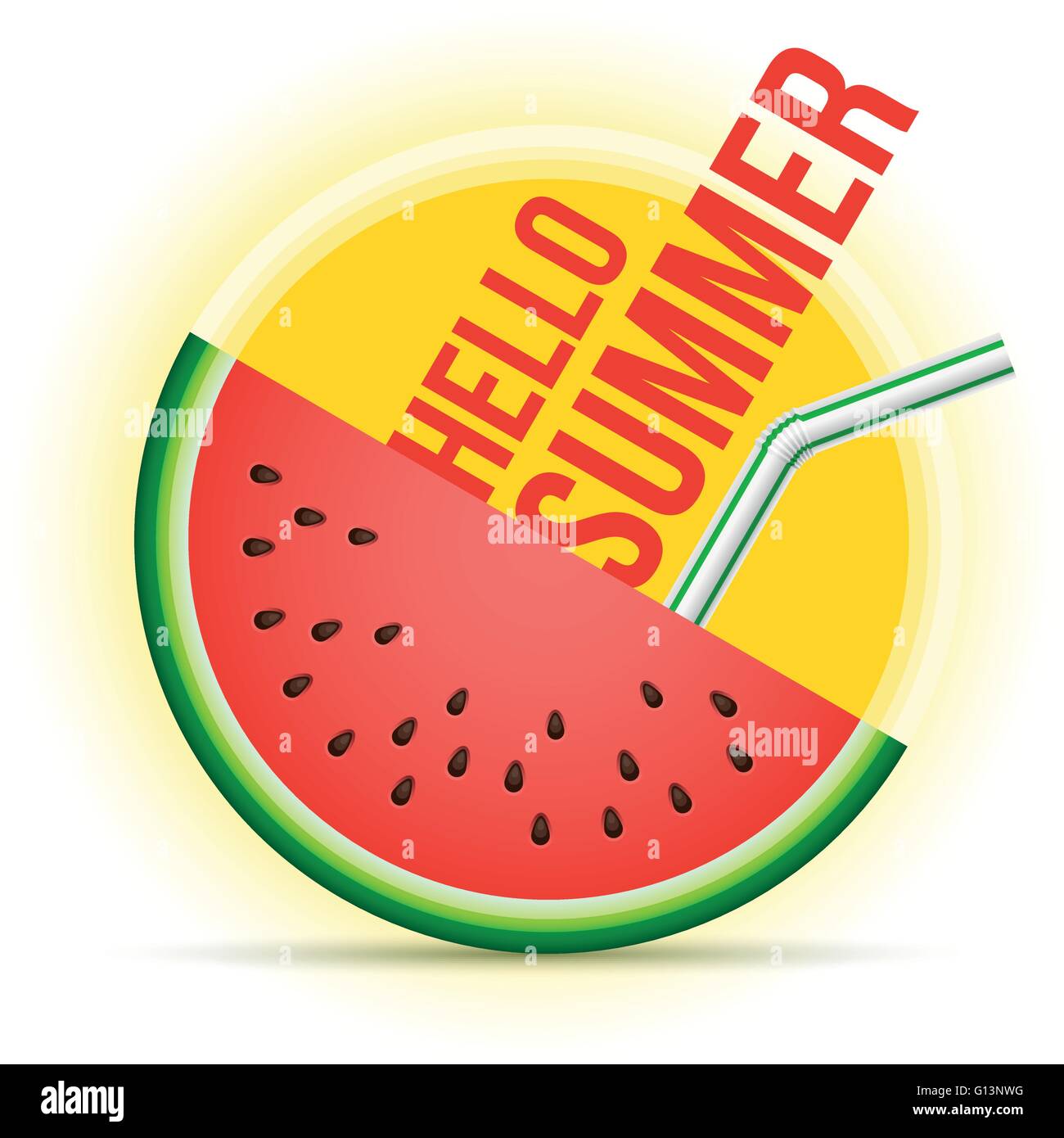 Vector illustration concept d'été. Soleil et de pastèque. Illustration de Vecteur