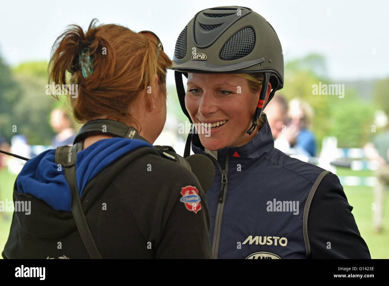 Le Gloucestershire, Royaume-Uni. 8 mai, 2016. Photo:Badminton Gloucestershire U.K.Mitsubishi Motors Badminton Horse Trials. Zara Tindall GBR interviewé à la suite de l'événement au cso Badminton Horse Trials.. Crédit : charlie bryan/Alamy Live News Banque D'Images