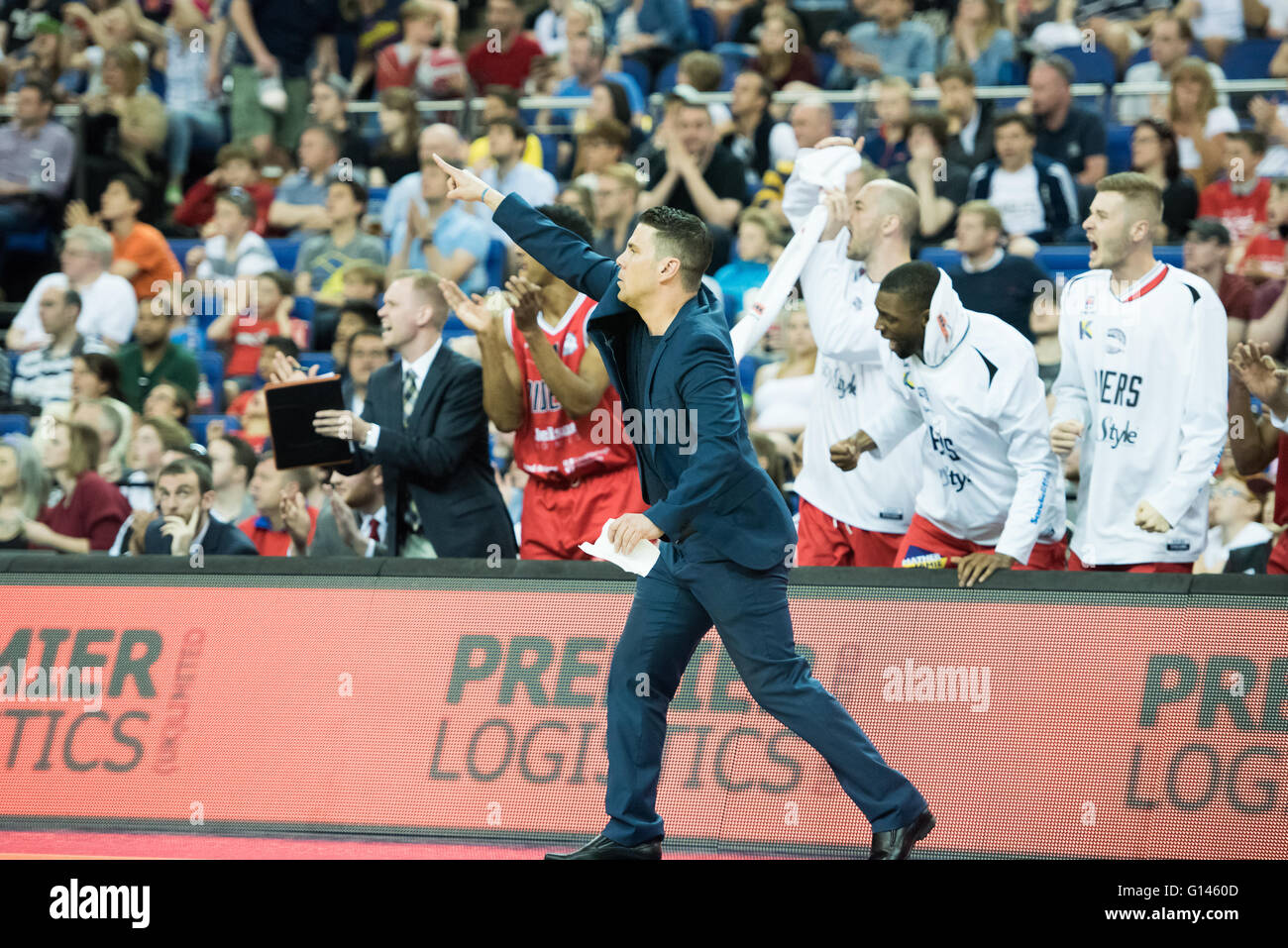 Londres, Royaume-Uni, 8 mai 2016. L'O2. Molten British Basketball League Play-Off finale aura lieu à l'O2 entre Leicester Riders et Sheffield les requins. Credit : pmgimaging/Alamy Live News Banque D'Images