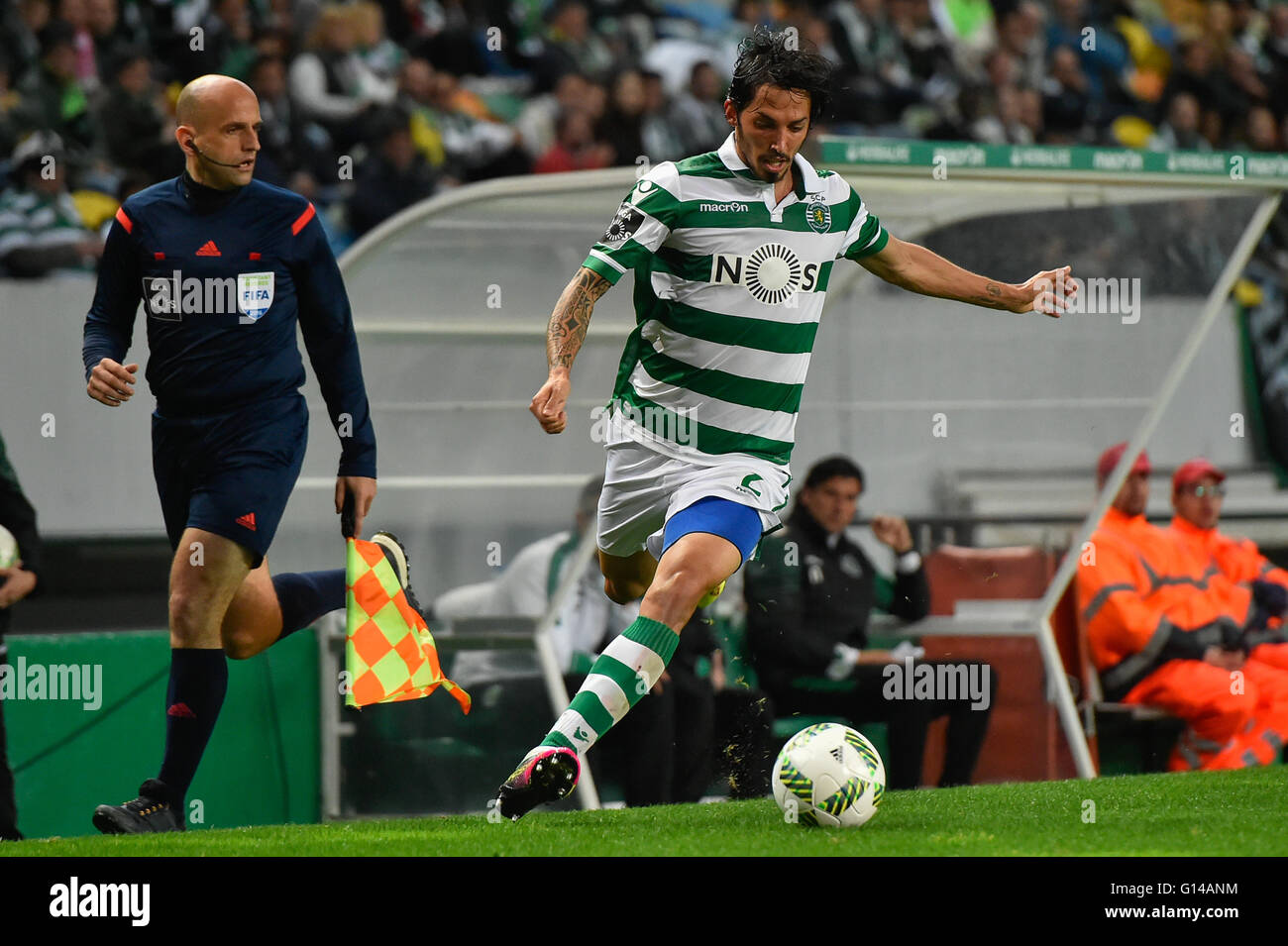 Portugal, Lisbonne,Mai 07,2016 - SPORTING-V.SETÚBAL - Schelotto, sportives, joueur Ligue portugaise au cours de match de foot entre Sporting et C. Setúbal à Lisbonne, Portugal. Photo : Bruno de Carvalho/ImagesPic Banque D'Images