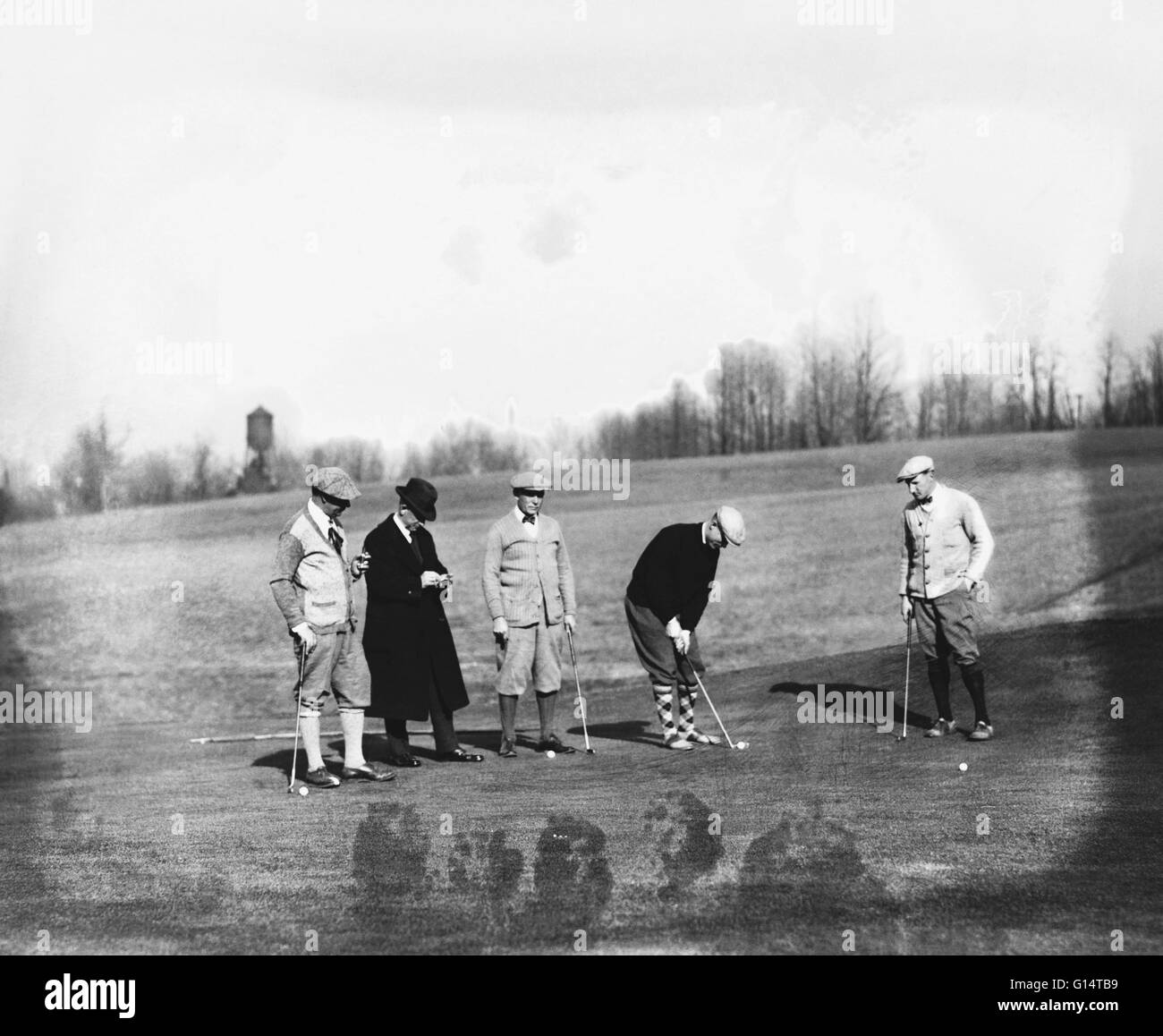 De diamond links : joueurs de baseball célèbre en mettant un quatuor à Columbia Country Club en 1924. Sam le riz (1890-1974), illustré en mettant, est un joueur américain de Baseball et élu au Baseball Hall of Fame en 1963. Clark Grif Banque D'Images