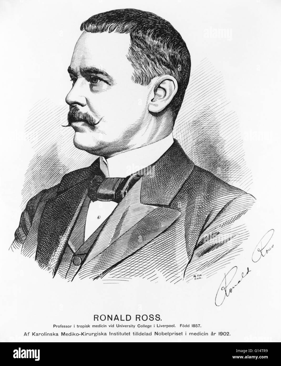 Ronald Ross (13 mai 1857 - 16 septembre, 1932) était un médecin britannique. Il est né en Inde où son grand-père contracté le paludisme et il jura à un âge précoce pour trouver un remède. À l'âge de huit ans, il fut envoyé en Angleterre pour ses études. Il a commencé à stu Banque D'Images