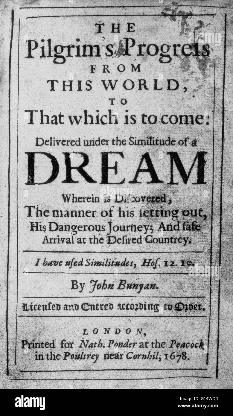 Page de titre de "The Pilgrim's Progress' par l'auteur britannique John Bunyan. Le livre est une allégorie chrétienne d'abord publié en 1678. Banque D'Images