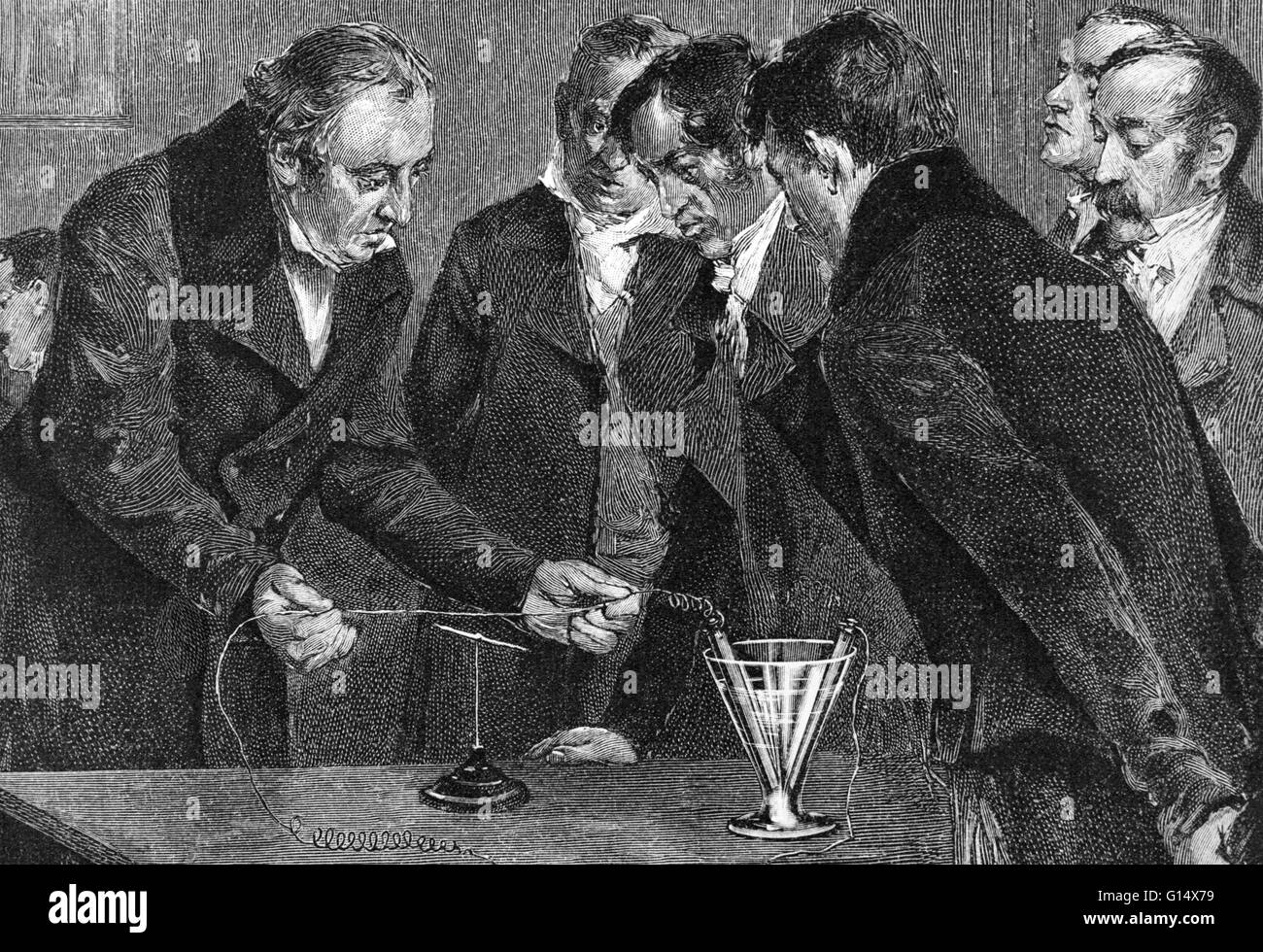 Oersted démontrant l'électromagnétisme Banque d'images noir et blanc — free download