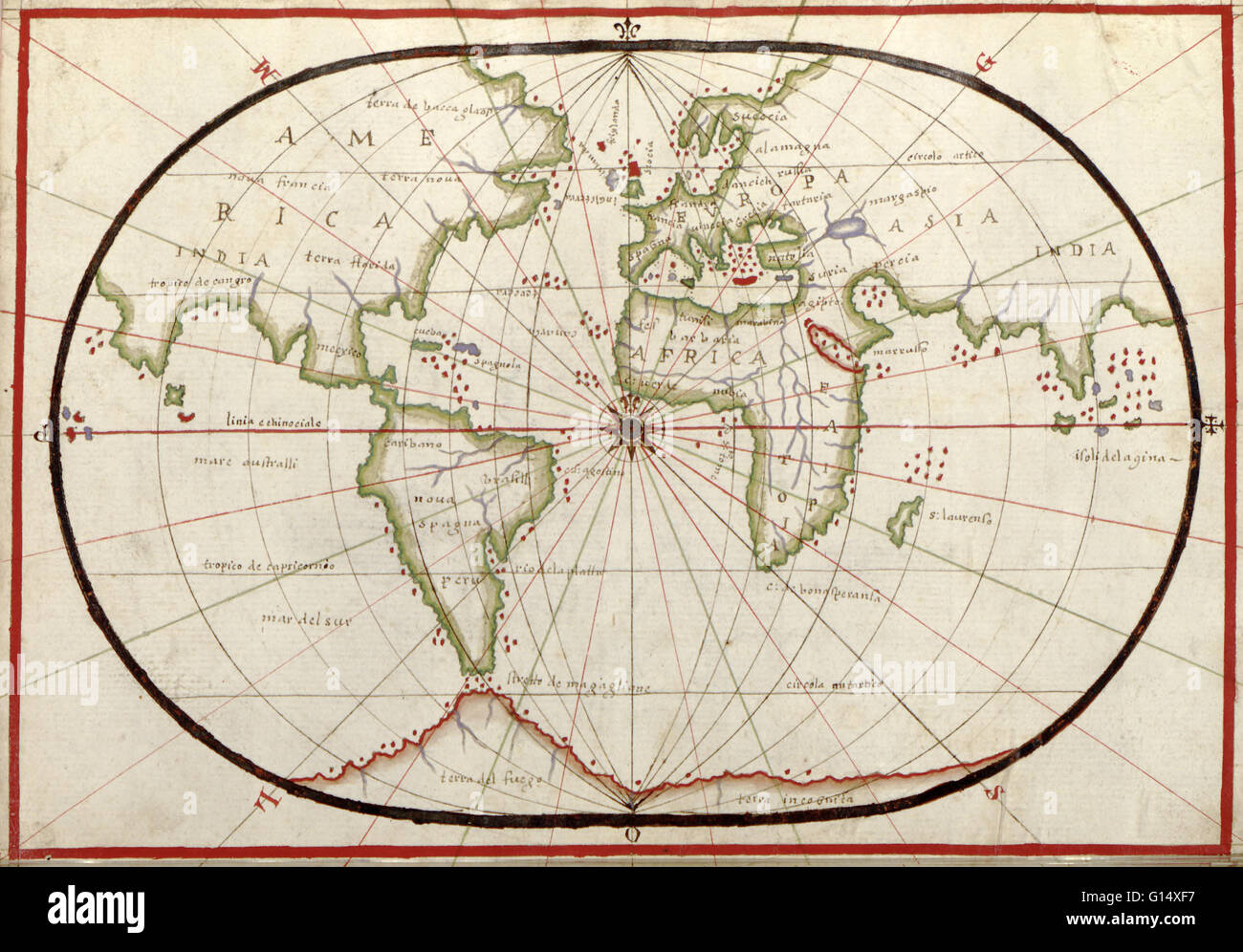 16e siècle carte du monde. Publié autour de 1590, cette carte montre le monde connu, y compris les nouvelles terres d'être découvert par les Européens à la découverte à travers l'Atlantique et de loin à l'Est autour de l'Afrique. Elle fait partie d'un atlas portolan (une collection de Banque D'Images