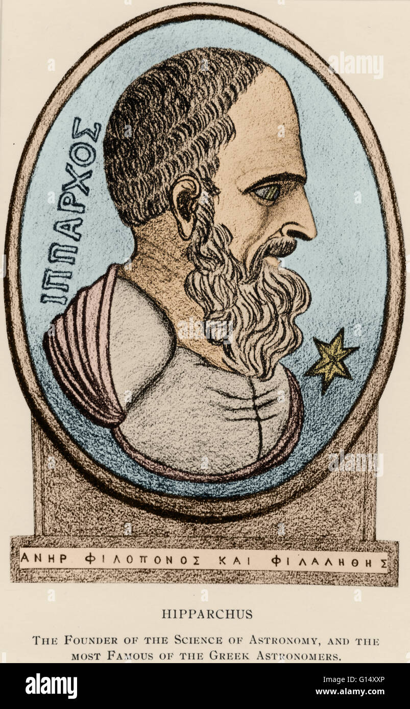Hipparque (190-120 avant J.-C.), était un astronome grec, géographe, mathématicien et de la période hellénistique. Un observateur méthodique, Hipparque compilé le premier catalogue d'étoiles connu, l'inscription d'environ 850 étoiles, ainsi que leurs coordonnées célestes et magnitu Banque D'Images