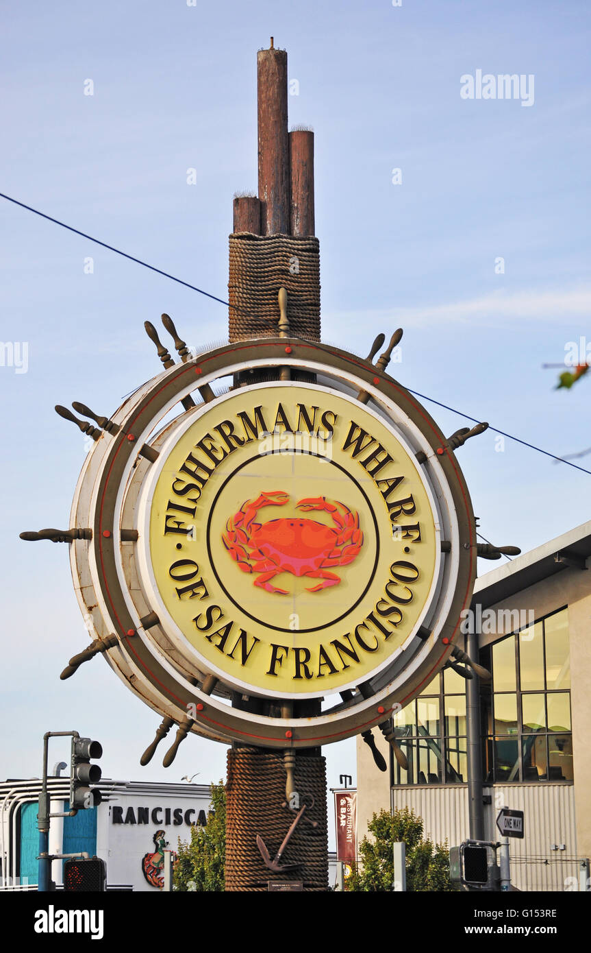 Californie, USA : une barre avec un crabe, symbole de Fisherman's Wharf, l'un des quartiers les plus touristiques de San Francisco Banque D'Images