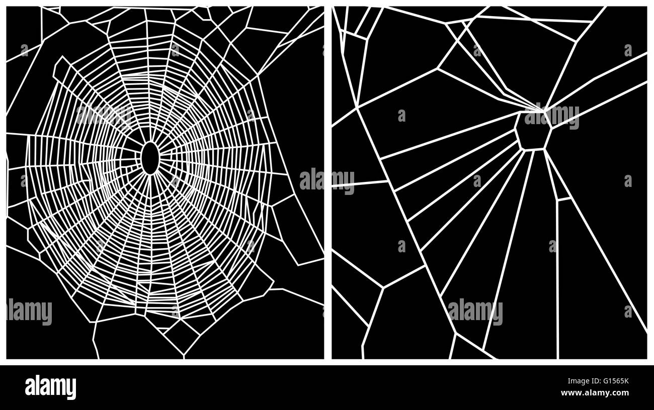 L'oeuvre de l'ordinateur montrant les effets de l'hydrate de chloral (C2.H.C13.O) sur le web la capacité de prendre des décisions d'araignées de jardin (Araneus diadematus). Un orb web normale (à gauche) est conçu pour capturer ses proies. Il est fait de dures, non collant, fils de soie rayonnante interco Banque D'Images