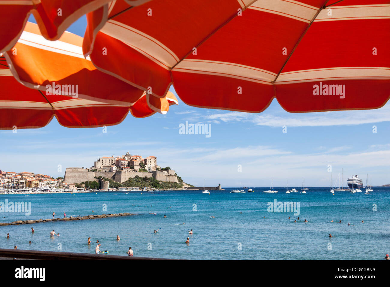 La Citadelle et la ville de Calvi, Calvi, Haute-Corse, Corse, France Banque D'Images