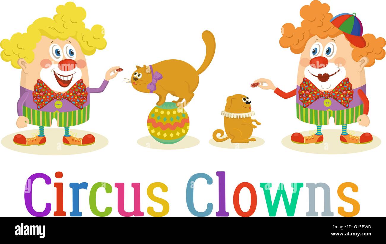 Clowns de cirque avec animaux entraînés Illustration de Vecteur