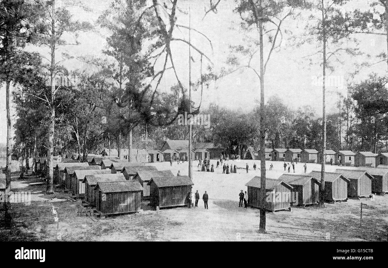 Le Nord de la Floride de la station de quarantaine de la fièvre jaune de l'hôpital de la Marine américaine (Camp Perry), au cours de l'épidémie de 1888 pour les réfugiés venant du nord. Photographie 1898, Clara Barton. Banque D'Images