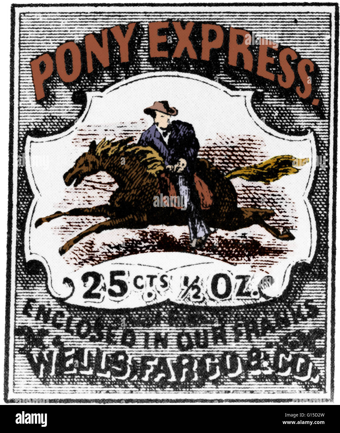 Avril 1860 Une distribution de courrier Pony Express stamp. Banque D'Images