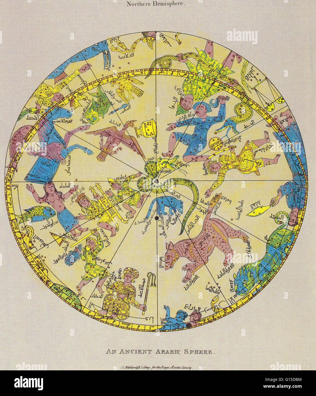 Les constellations de l'hémisphère Nord, après qu'une carte du ciel d'Arabie. Banque D'Images
