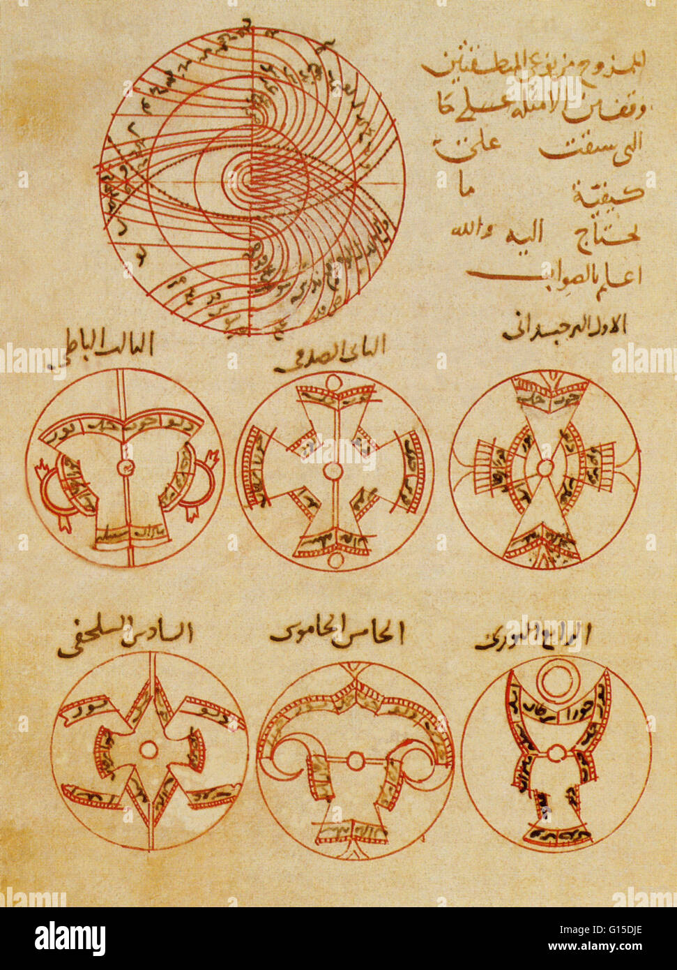 "Traité de l'Astrolabe,' un manuscrit arabe illustré-seldjoukide en script naskh, copié par Mahmud bin Muhammad al Mushi, Sivas, Turquie, datée 1231. C'est l'un des premiers exemplaires connus du traité, à l'origine par Abu Rayhan Muhammad Bin Banque D'Images