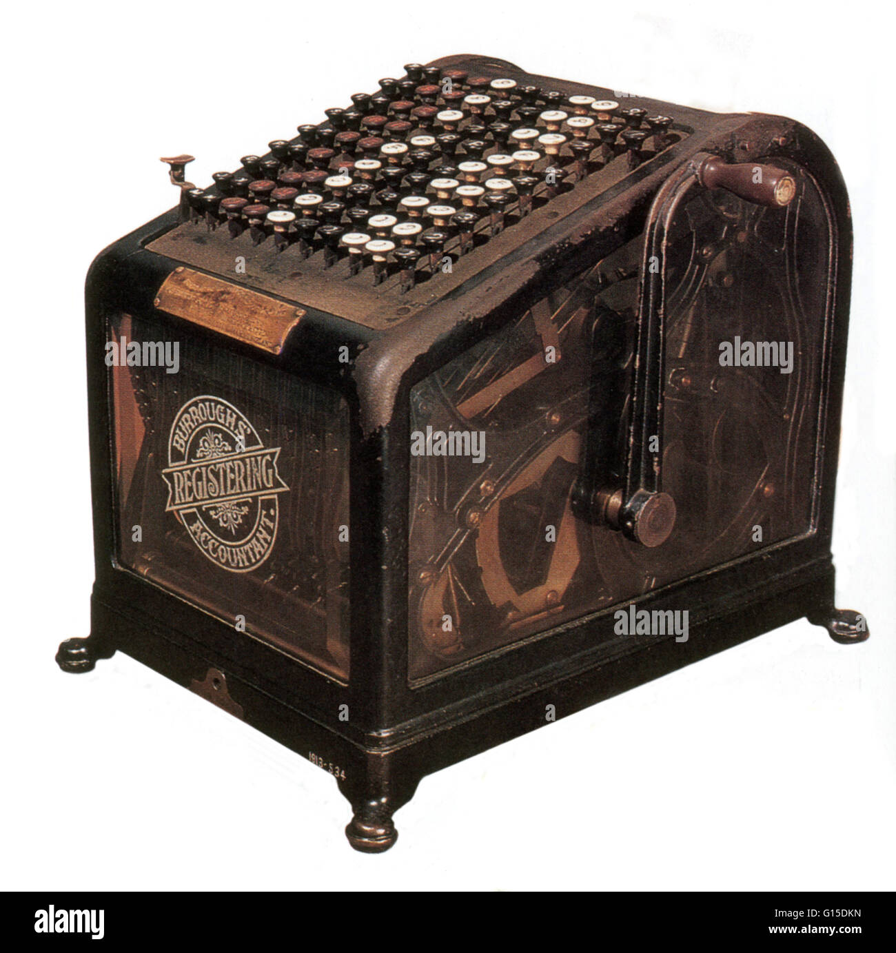 La première machine fabriquée par l'ajout de Burroughs Corporation, 1886. Banque D'Images