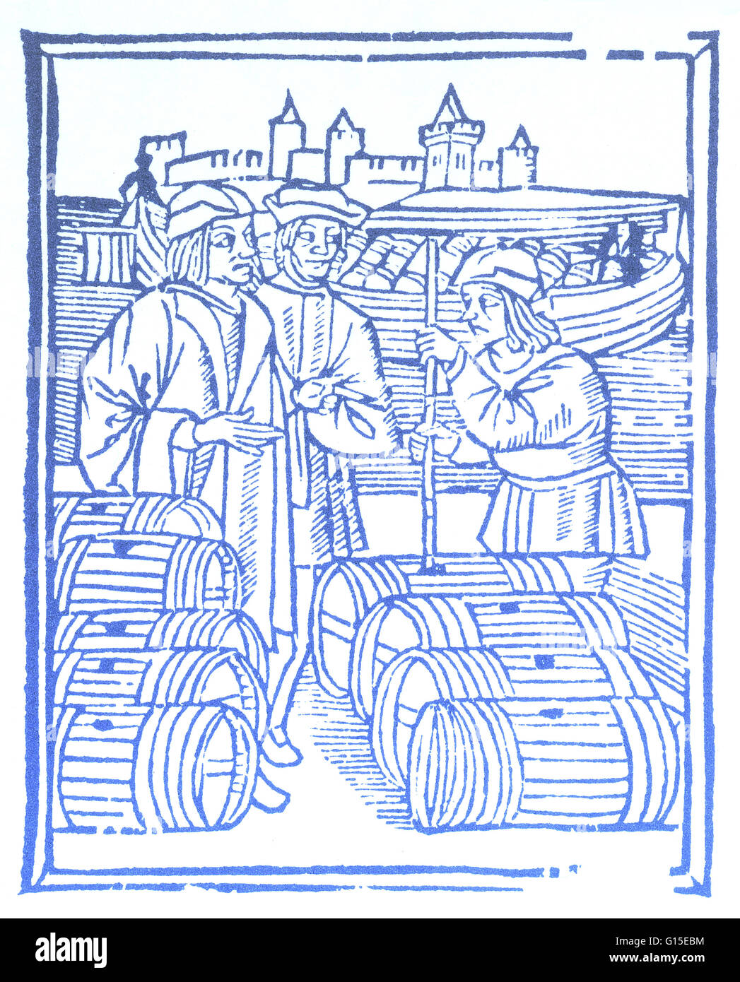 Scènes d'un commerce : marchand de vin. Gravure sur bois, à partir de 1500/01, les ordonnances de paris. Banque D'Images