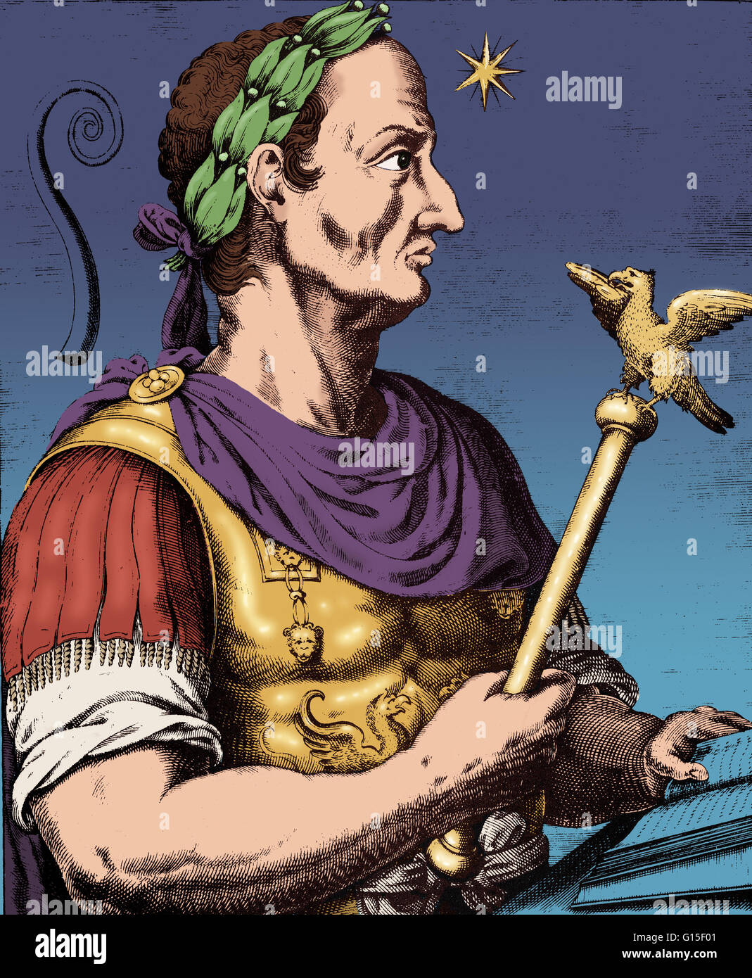 Gaius Julius César (100-44 av. J.-C.) était un général et homme d'état Romain. Il a joué un rôle critique dans la transformation progressive de la République romaine dans l'Empire romain. Dans les campagnes militaires pour sécuriser la domination romaine sur la province de la Gaule (Franc d'aujourd'hui Banque D'Images