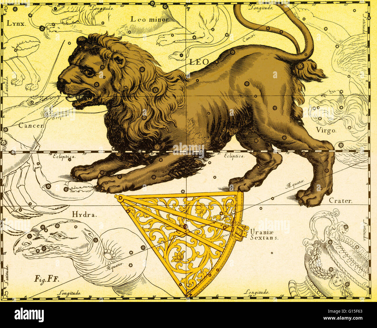 Le lion est l'une des constellations du zodiaque. Son nom est latin pour lion. L'une des 48 constellations décrites par le 2ème siècle, l'astronome Ptolémée et il reste l'une des 88 constellations modernes définie par l'Union Astronomique Internationale. L Banque D'Images