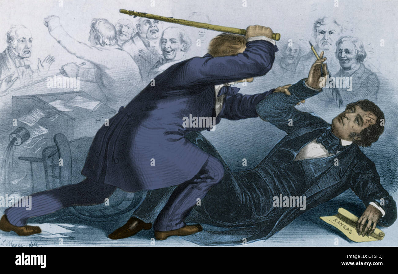 L'histoire américaine, 1856. Le sénateur Charles Sumner sous attaque par le neveu du sénateur Andrew Butler, de Caroline du Sud à la suite d'un discours de Butler initial. 22 mai, 1856. Banque D'Images