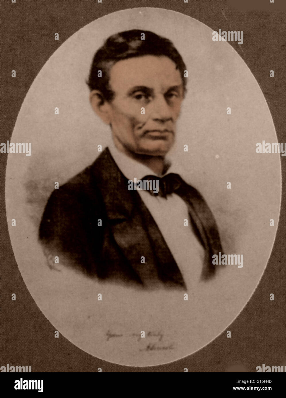 Milton Bradley's lithographie de la Lincoln imberbes. Abraham Lincoln (12 février 1809 - 15 avril 1865) a été le 16e président des États-Unis, à partir de mars 1861 jusqu'à son assassinat en 1865. Il a conduit son pays dans la guerre civile américaine, pré Banque D'Images