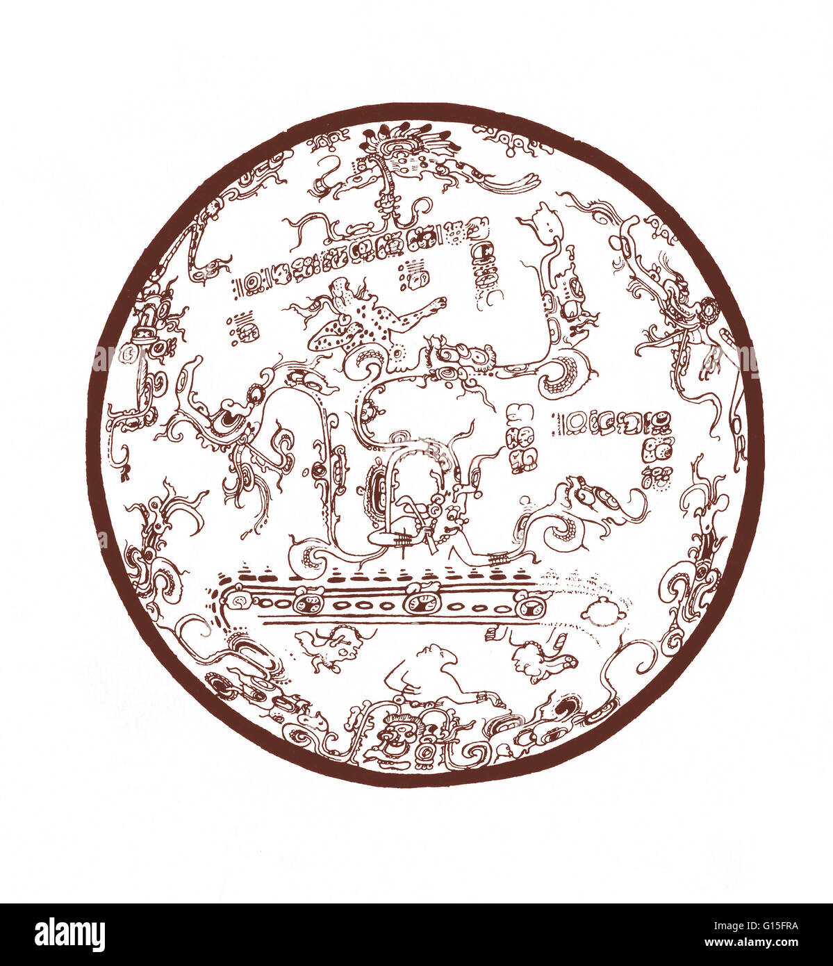 Illustration colorisée des Mayas Cosmos. Banque D'Images