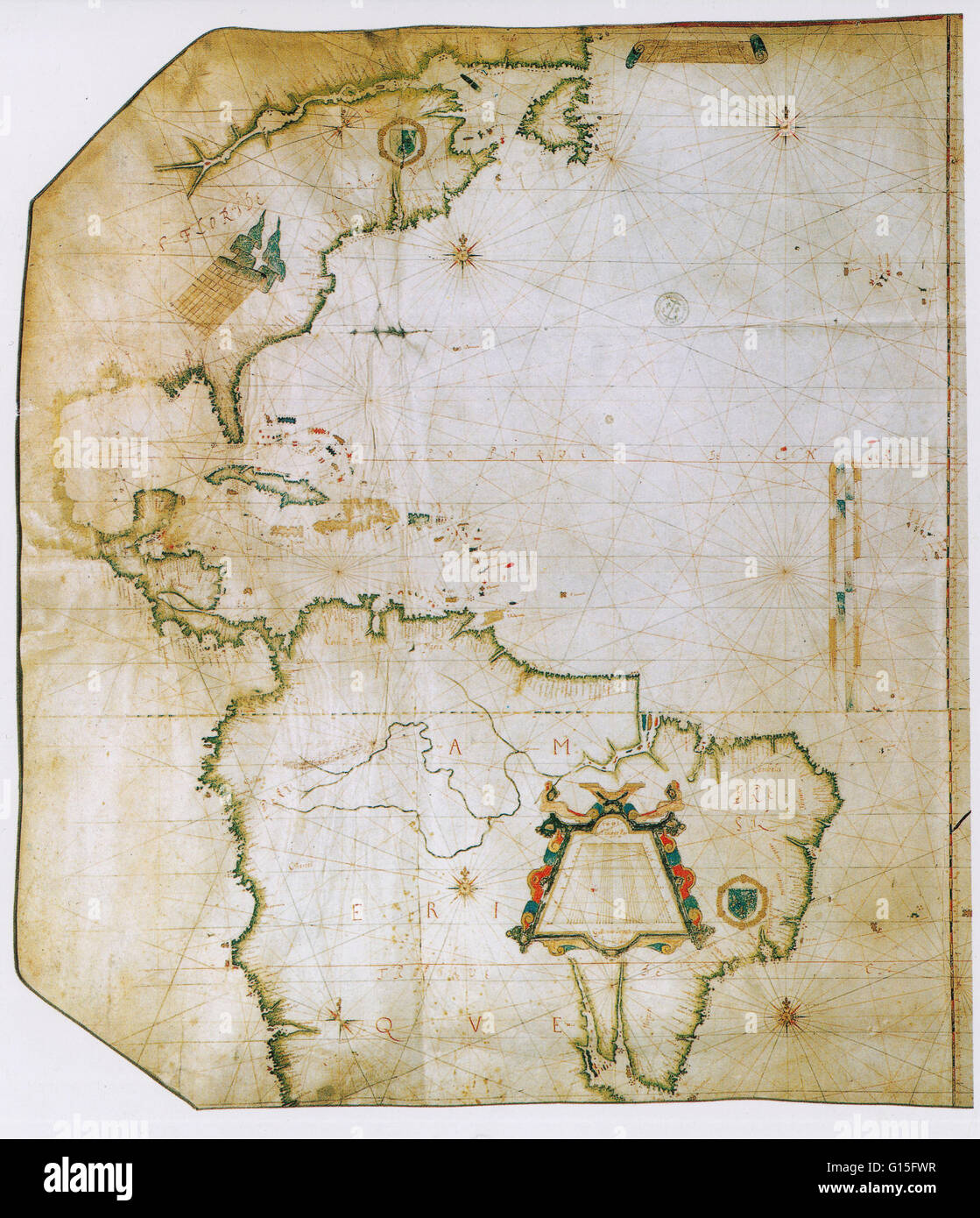 17e siècle plan de l'océan Atlantique par Guillaume Levasseur (1601). Banque D'Images