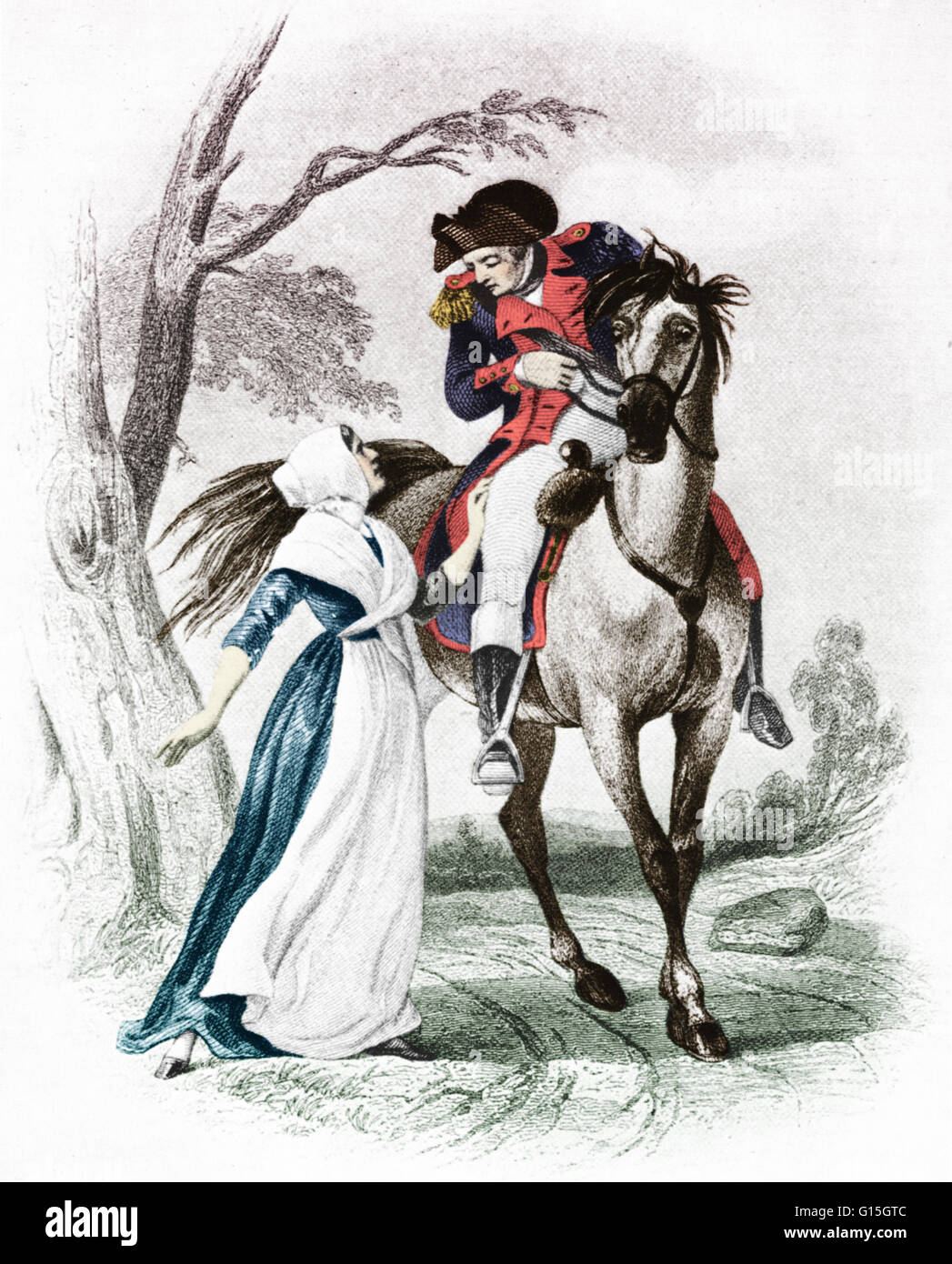Lydia Darragh (1728 - 1789) le transfert d'informations à un officier de l'armée continentale pendant la guerre d'Indépendance américaine. Bien que les officiers britanniques ont été cantonnés dans sa maison, Darragh a entendu les plans d'une attaque. Darragh, un quaker britannique, femme t lignes croisées Banque D'Images