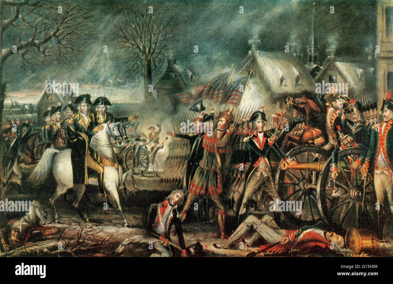 La bataille de Trenton a eu lieu le 26 décembre 1776, pendant la guerre de la Révolution américaine, après que le Général George Washington's crossing de la Delaware River au nord de Trenton, New Jersey. Le passage à niveau dangereux dans de mauvaises conditions météorologiques ont permis à a Banque D'Images