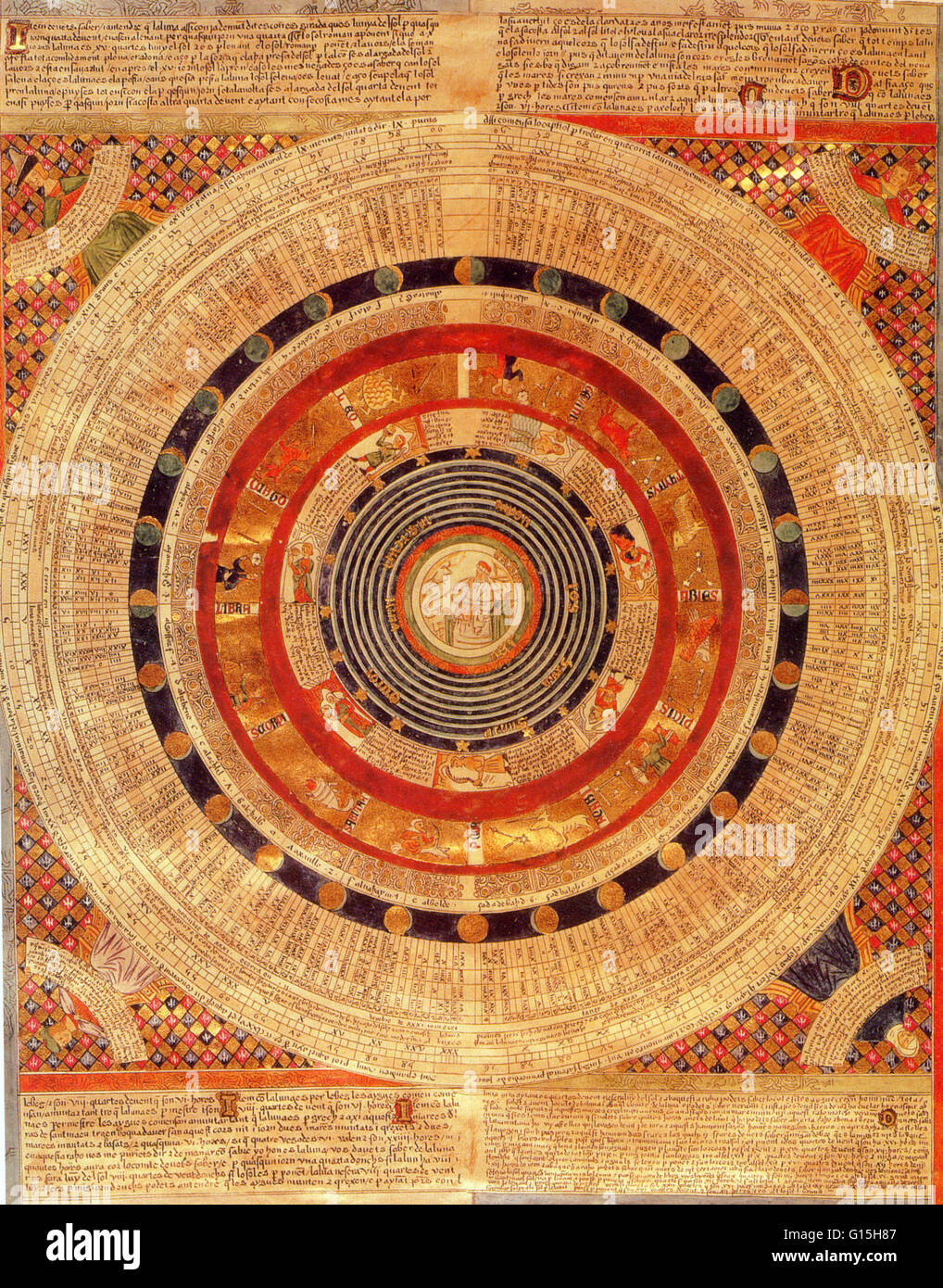 L'Atlas Catalan, est le meilleur travail à venir de l'école cartographique majorquine du quatorzième siècle. Très probablement produit en 1375 la date qui apparaît sur le calendrier perpétuel illustré ici. Il a été produit par l'école cartographique majorquine Banque D'Images