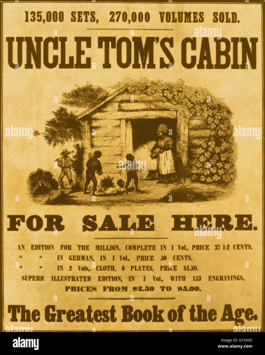 Poster une couleur la promotion du livre 'Uncle Tom's Cabin' par Harriet Beecher Stowe, abolitionniste publié en 1852. Le roman dépeint réalités de l'esclavage, l'accent sur le caractère d'un esclave, l'Oncle Tom. Il a été un best-seller, changer la façon de Nord Banque D'Images