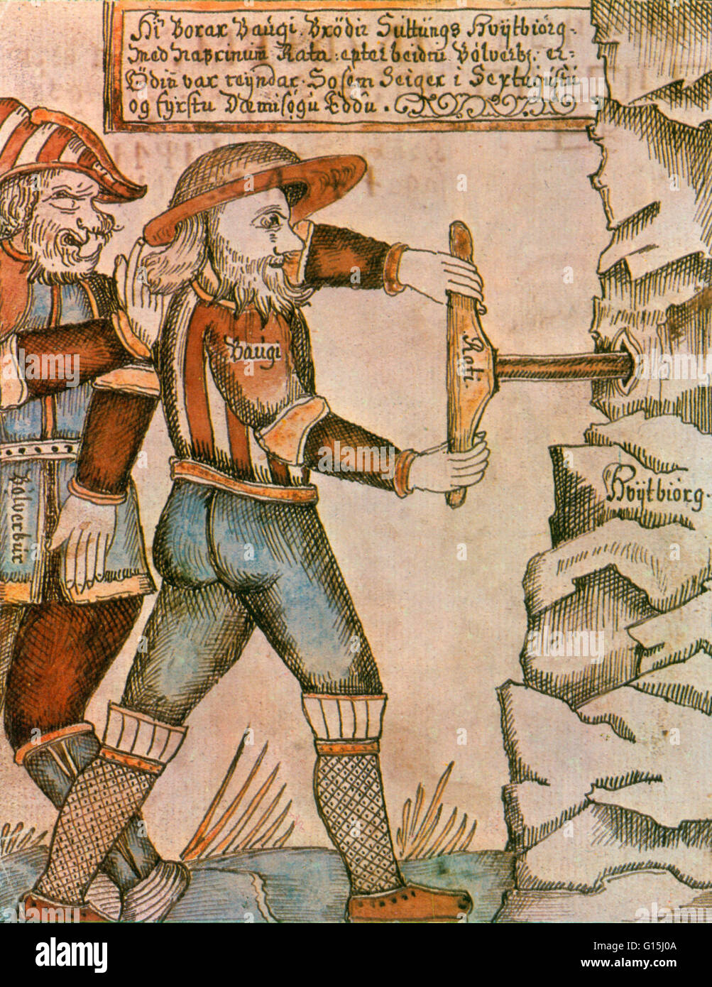 Selon la mythologie nordique, Odin, déguisé comme un ouvrier nommé Bolverk, a donné l'exercice appelé Rati à Baugi, l'agriculteur, de forer un trou dans la montagne où l'Hydromel poétique a été caché. Odin puis devint un serpent, a glissé dans le trou, et a volé la Banque D'Images