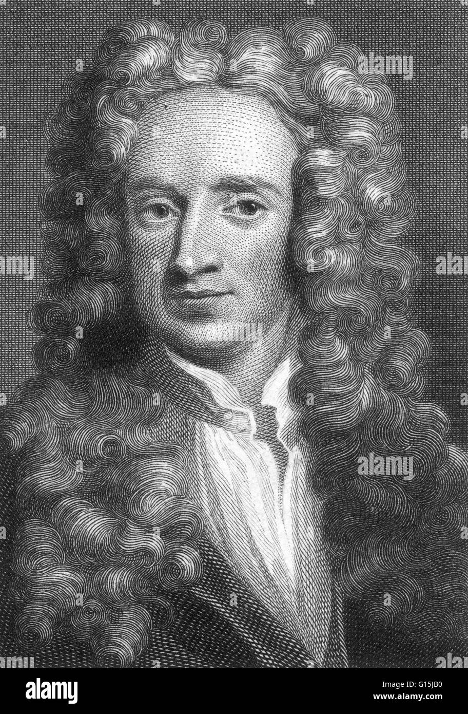 Isaac Newton (25 décembre 1642 - 20 mars 1727) était un physicien, mathématicien, astronome, philosophe naturel, alchimiste, et théologien. Sa monographie Philosophae Naturalis Principia Mathematica, publié en 1687, établit les bases pour m Banque D'Images