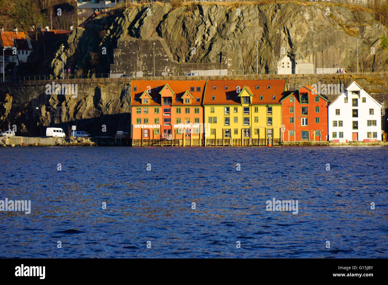 Maisons sur le port de Bergen, Hordaland, Norvège, Scandinavie, Europe Banque D'Images