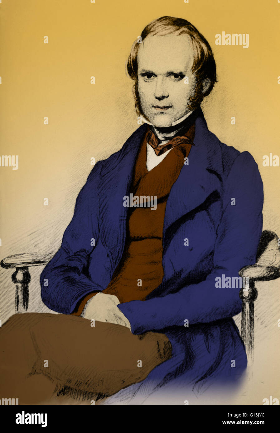 Portrait de Darwin, à l'âge de 40 ans. Charles Robert Darwin (1809-1882) était un naturaliste anglais. Il a établi que toutes les espèces de vie sont descendus dans le temps d'origine commune, et a proposé la théorie scientifique que cette ramification de l'évolution re Banque D'Images