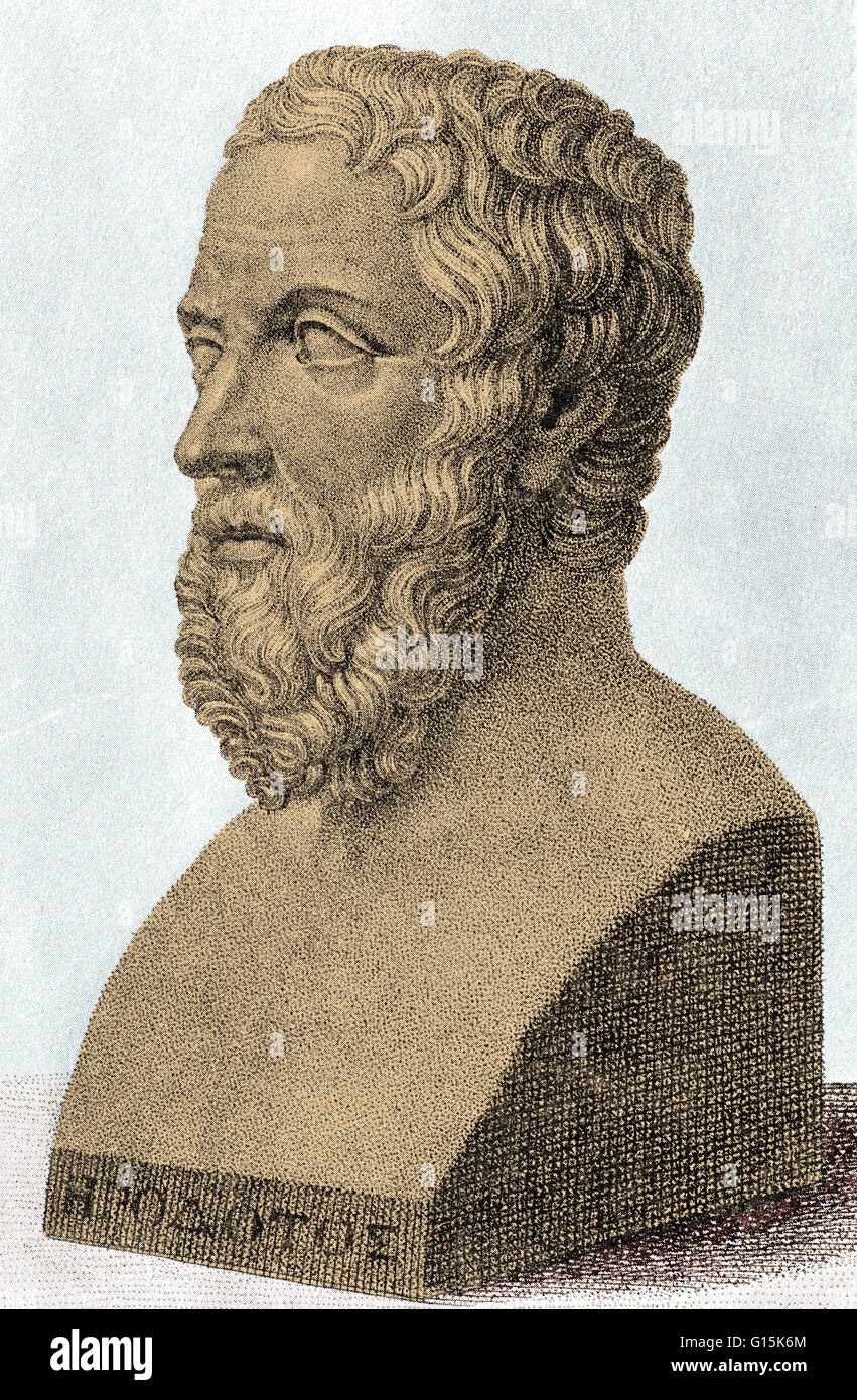 Renforcement de couleur illustration de Hérodote (485-425 avant J.-C.), un ancien historien grec, souvent appelé le père de l'histoire. Son histoire de l'invasion de la Grèce par l'Empire perse est la première tentative de l'histoire narrative et fut le début de tous les résidents de l'Ouest Banque D'Images
