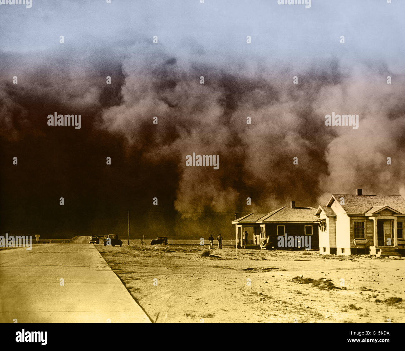 Tempête de poussière énorme hits Springfield, Colorado pendant la tempête de poussière, un agricole, écologique, et le désastre économique dans la région des Grandes Plaines d'Amérique du Nord dans les années 1930. Banque D'Images