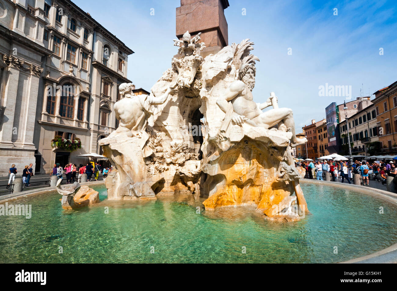 Fontana dei Quattro Fiumi, Piazza Navona, Rome, UNESCO World Heritage Site, Latium, Italie, Europe Banque D'Images