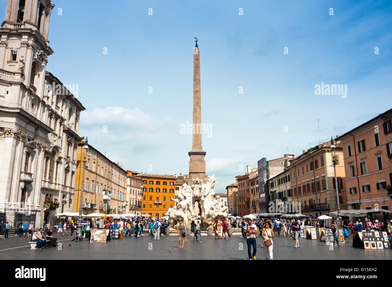 Fontana dei Quattro Fiumi, surmontée par l'obélisque de Domitien, Piazza Navona, Rome, Latium, Italie, Europe Banque D'Images