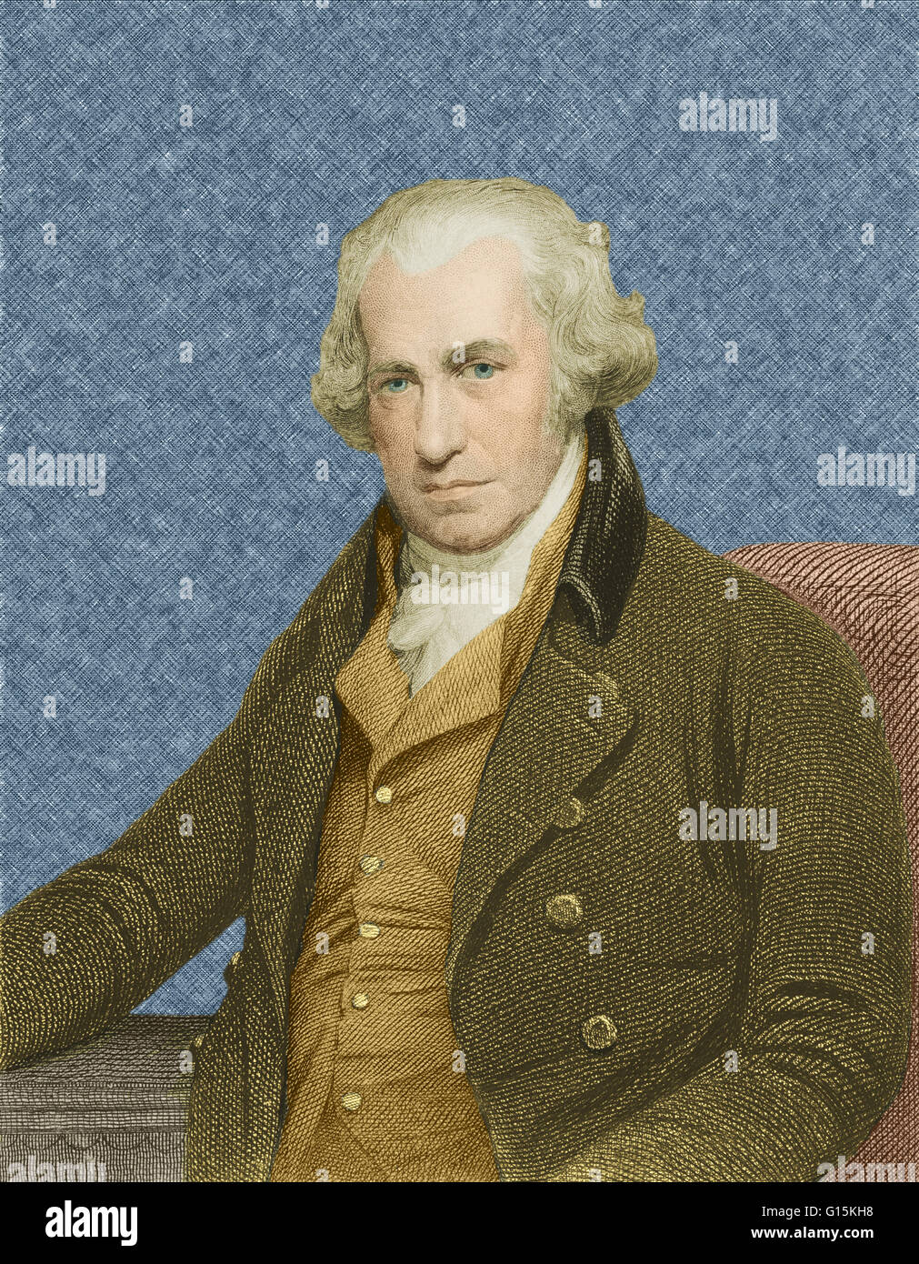 Renforcement de couleur portrait de James Watt (1736 - 1819), inventeur et ingénieur écossais. Watt fait indispensables améliorations à la machine à vapeur, ce qui a contribué à la révolution industrielle. Banque D'Images