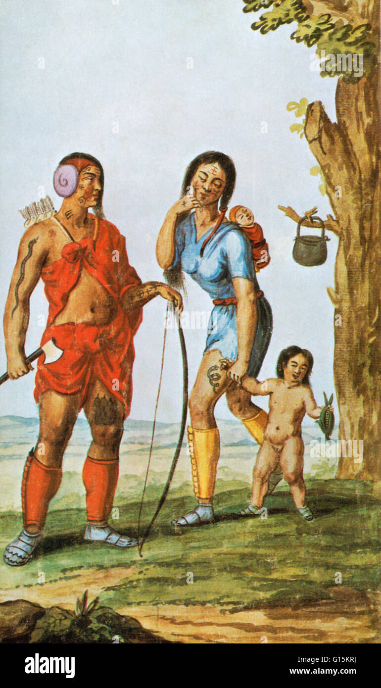Ce 16e siècle, la peinture d'un artiste inconnu, peut être la seule représentation des Amérindiens de la région qui est maintenant de Manhattan. Banque D'Images