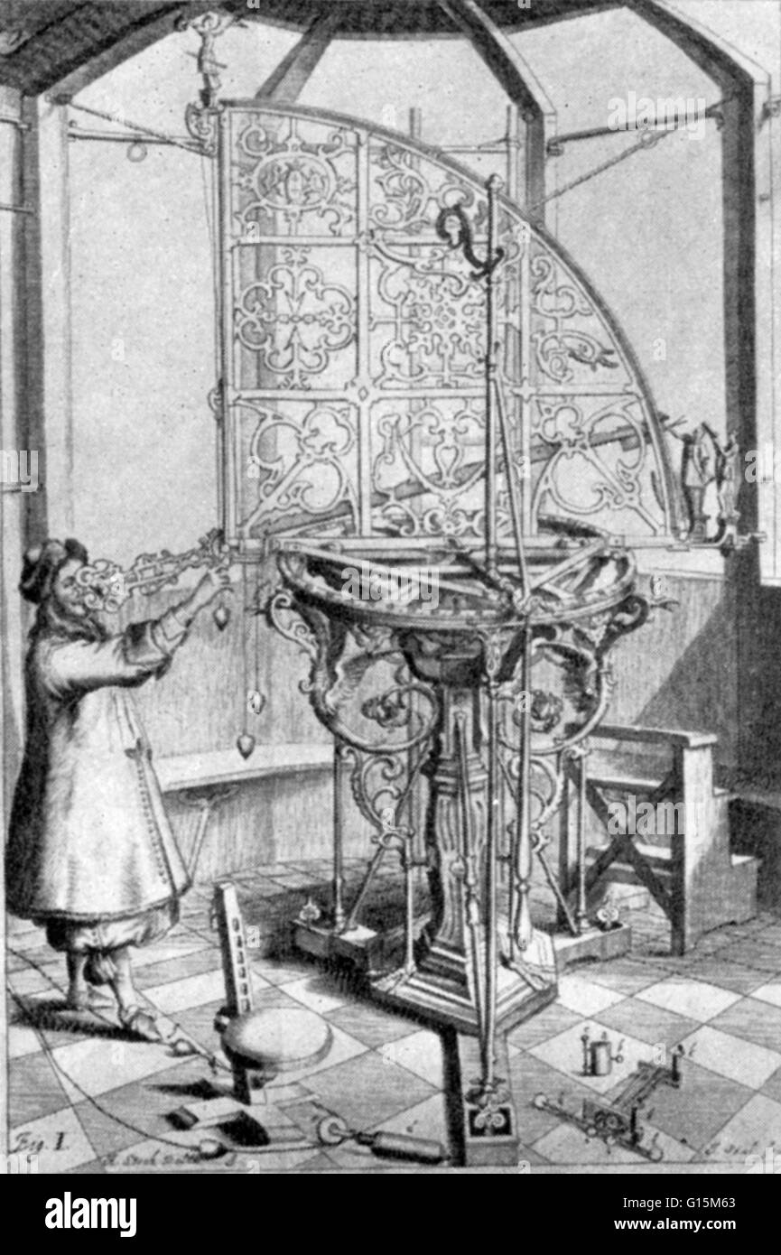 Illustration de l'astronome Johann Hevelius's 'La Machine Céleste' de 1679, qu'il a présenté à son homologue 'Anglais' Edmund Halley (de la comète). Johannes Hevelius (Janvier 28, 1611 - janvier 28, 1687) était un astronome polonais. Il est Banque D'Images