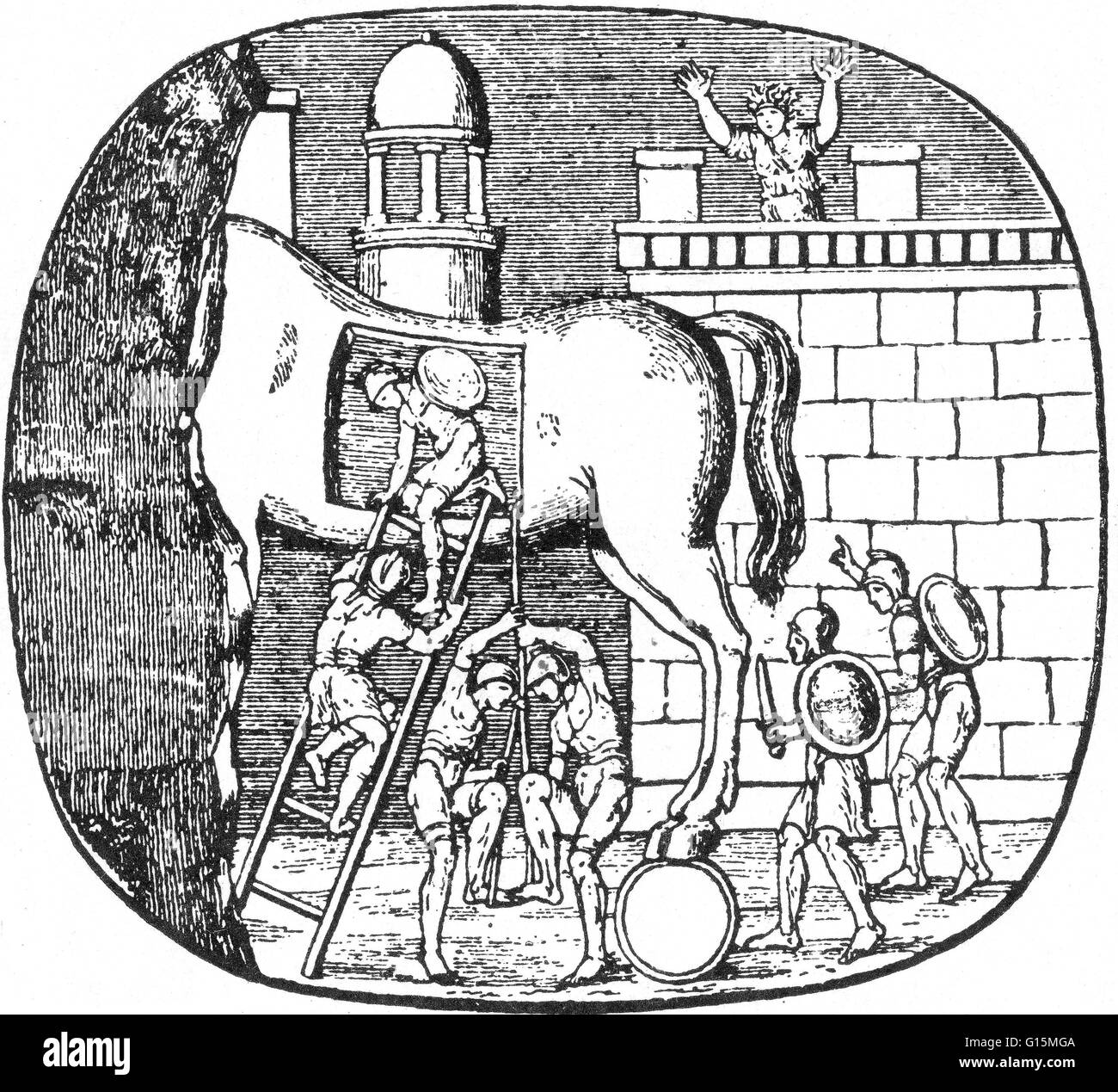 Le cheval de Troie est une histoire de la guerre de Troie sur le stratagème qui a permis aux Grecs pour enfin entrer dans la ville de Troie et de mettre fin au conflit. Dans la version canonique, après une 10-ans de siège, les Grecs ont construit un énorme cheval de bois, et l'h Banque D'Images
