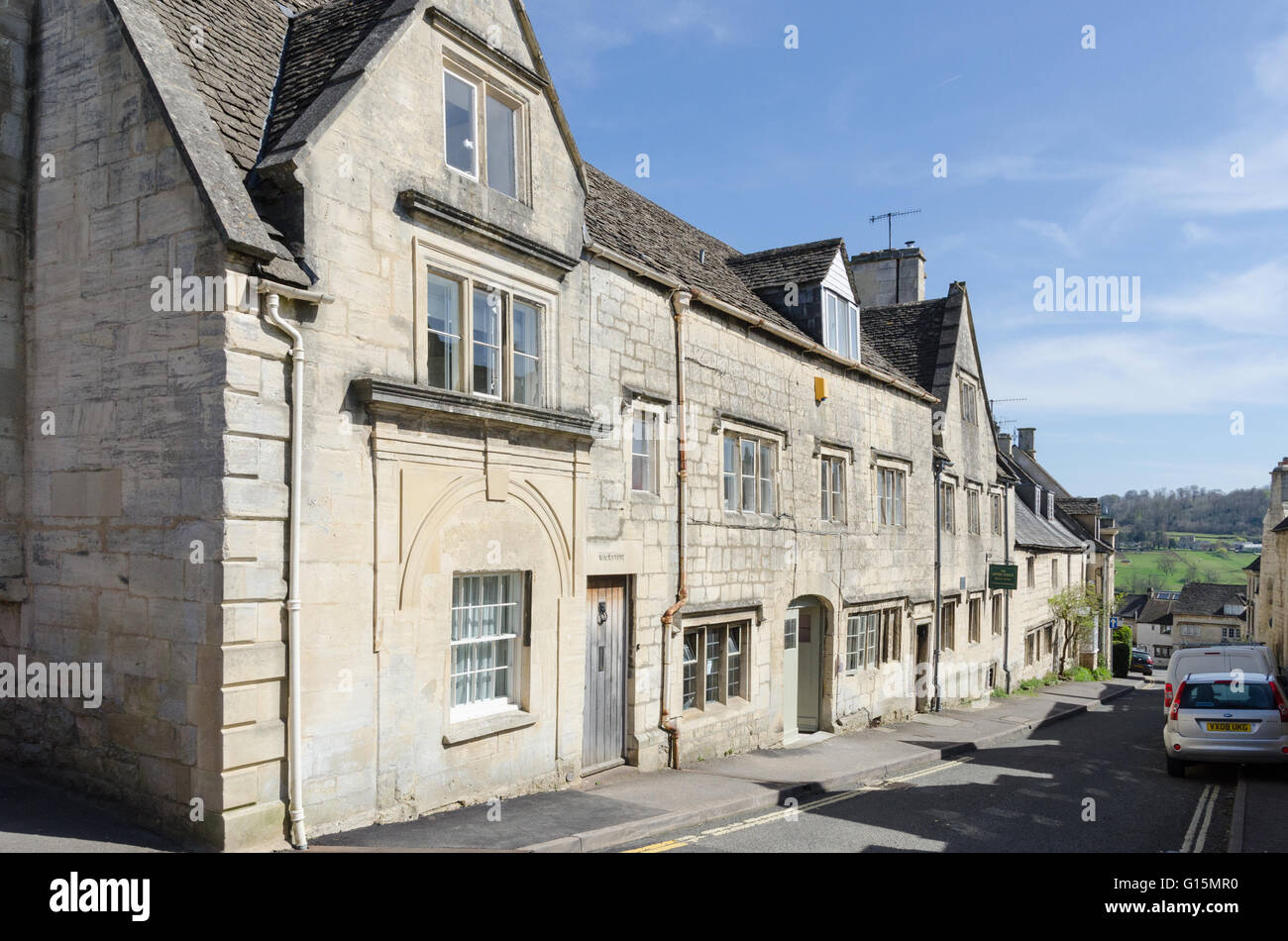 Rangée de maisons en pierre de Cotswold Painswick, Gloucestershire Banque D'Images