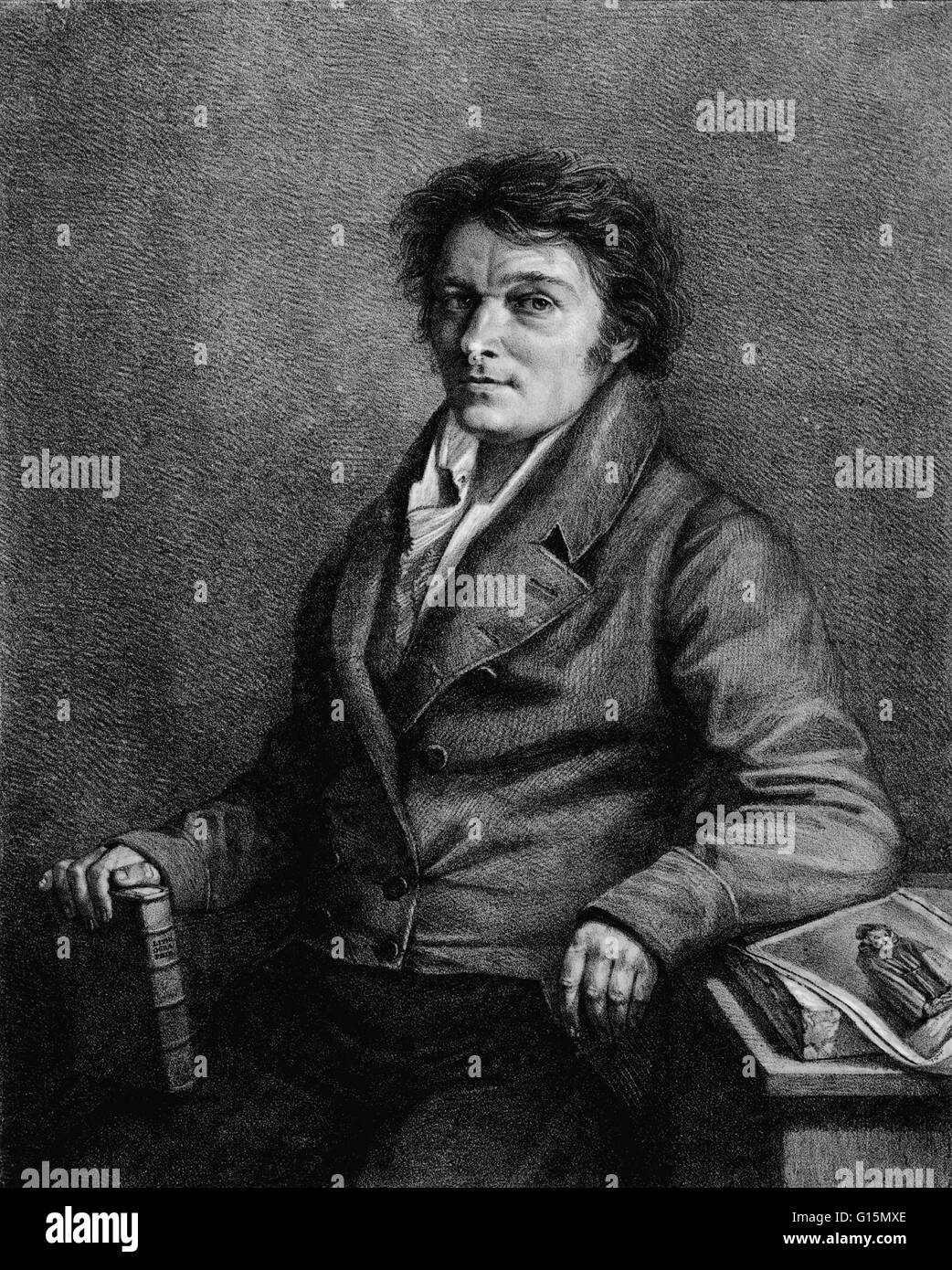 Johann Alois Senefelder (6 novembre 1771 - 26 février 1834) était un acteur et dramaturge allemand qui a inventé la technique d'impression de la lithographie en 1796. Il expérimente une nouvelle technique de gravure à l'aide d'une encre résistante à l'acide gras, comme sur un Banque D'Images