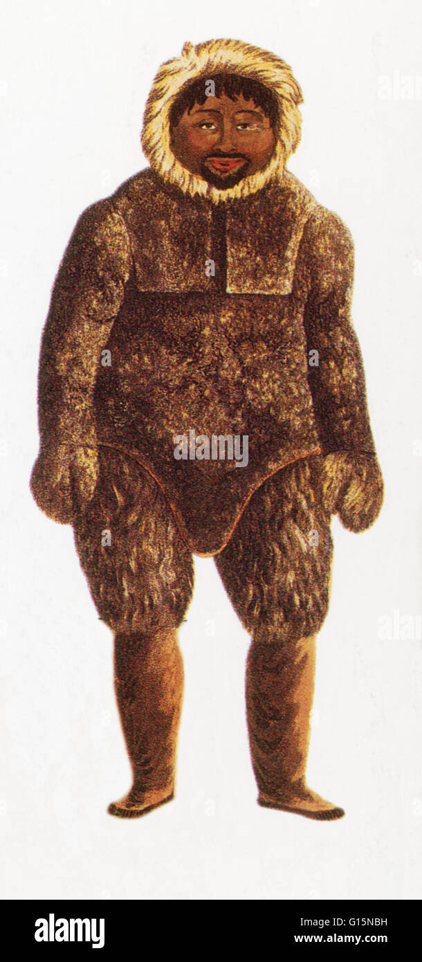 Illustration d'un esquimau (1818) par l'explorateur de l'Arctique John Ross. Ross et son équipage a rencontré les Esquimaux (Inuits) de l'île de Baffin, qui n'avait jamais vu d'Européens, au cours de la tentative de trouver le Passage du Nord-Ouest. Sir John Ross (1777-1856) était un Banque D'Images