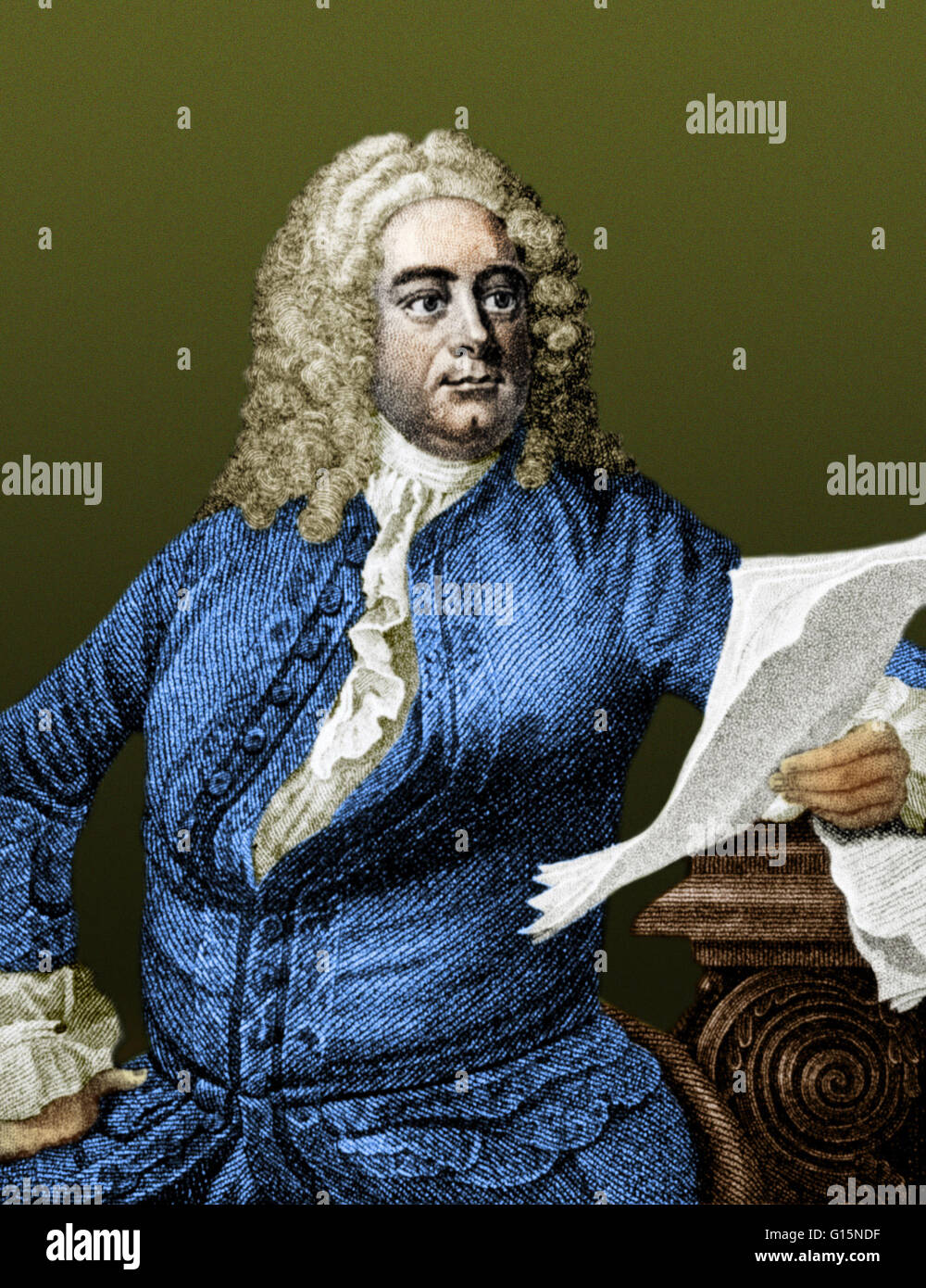 George Frideric Handel (5 mars 1685 - 14 avril 1759) était un compositeur baroque anglo-allemande, célèbre pour ses opéras, oratorios, anthems et orgue concertos. Il a reçu une formation musicale critique à Halle, Hambourg et l'Italie avant de s'installer à Londres (1712 Banque D'Images